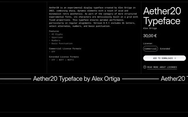 Aether20 Typeface specimen from 6TM Magazine