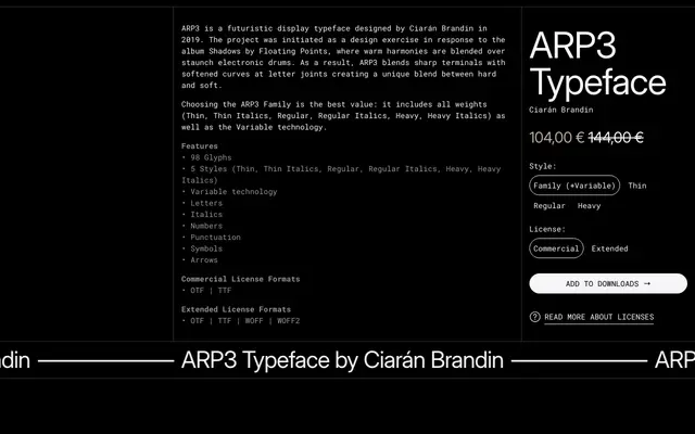 ARP3 Typeface specimen from 6TM Magazine