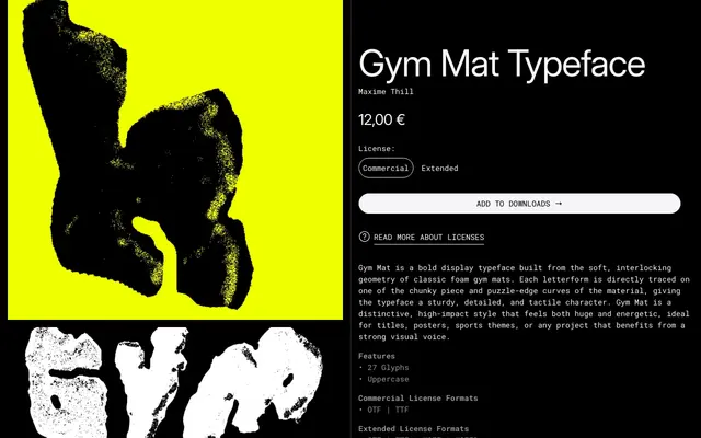 Gym Mat Typeface specimen from 6TM Magazine