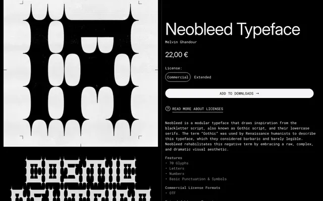 Neobleed Typeface specimen from 6TM Magazine