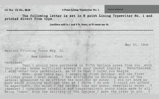 8 Point Lining Typewriter No.1 specimen from A2-Type