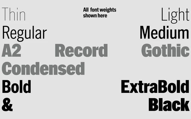A2 Record Gothic Condensed specimen from A2-Type