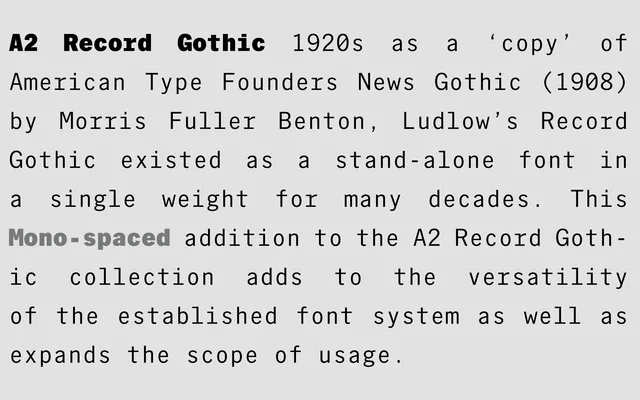 A2 Record Gothic Mono specimen from A2-Type