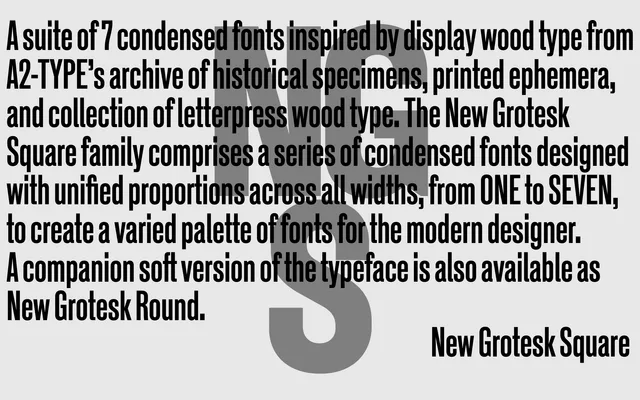 New Grotesk Square specimen from A2-Type