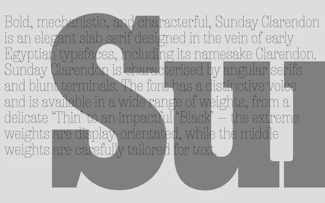 Sunday Clarendon specimen from A2-Type