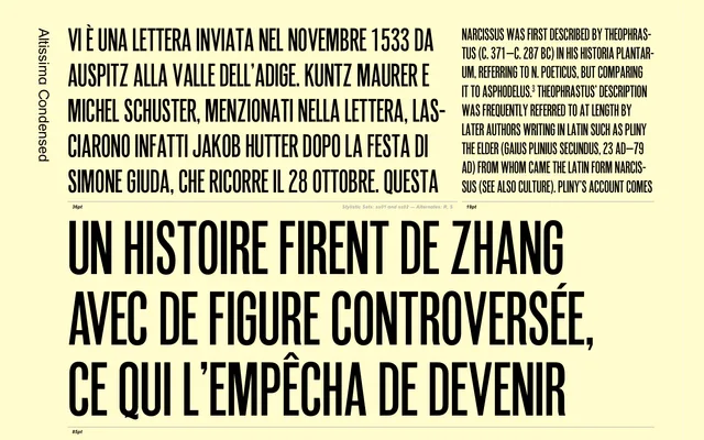 Altissima specimen from AlfaType Fonts Foundry