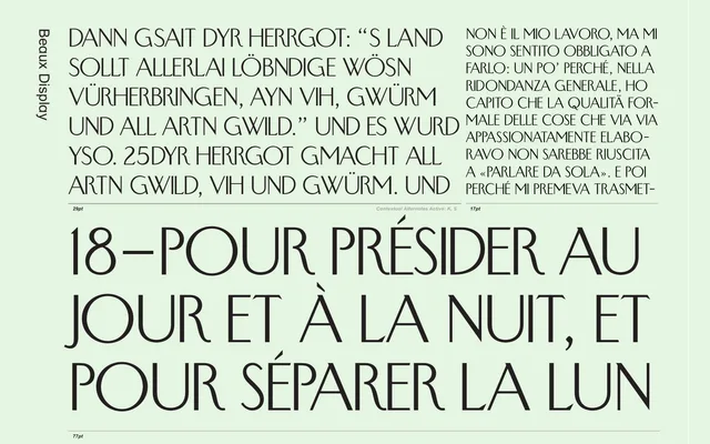 Beaux specimen from AlfaType Fonts Foundry