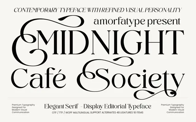 Midnight Cafe Society specimen from Amorfa Type