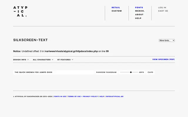 Silkscreen Text specimen from Atypical