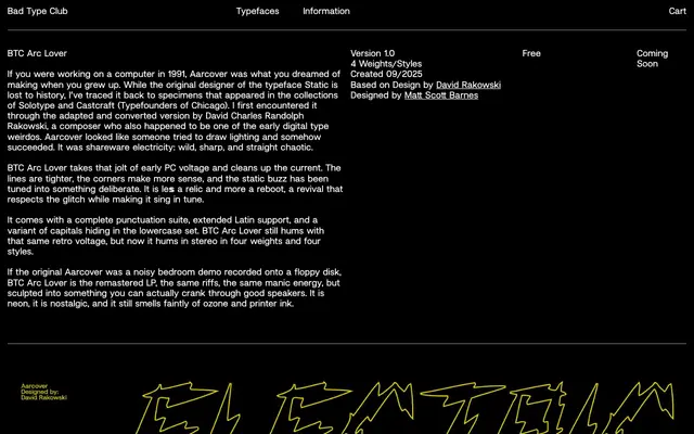 BTC Arc Lover specimen from Bad Type Club