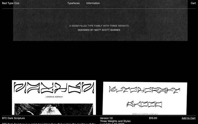 BTC Dark Scripture specimen from Bad Type Club