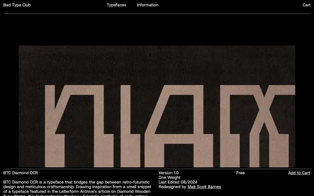 BTC Diamond OCR specimen from Bad Type Club