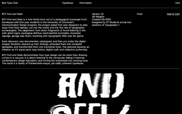 BTC Find and Seek specimen from Bad Type Club