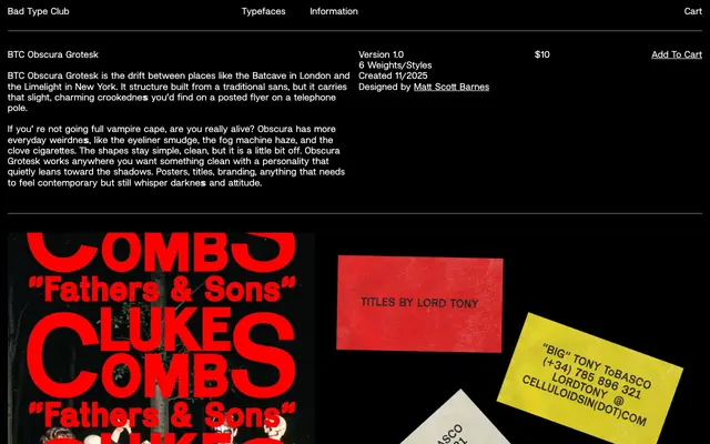 BTC Obscura Grotesk specimen from Bad Type Club