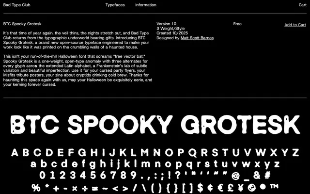 BTC Spooky Grotesk specimen from Bad Type Club