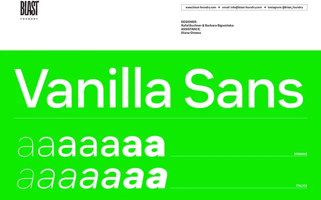Vanilla Sans specimen from Blast Foundry