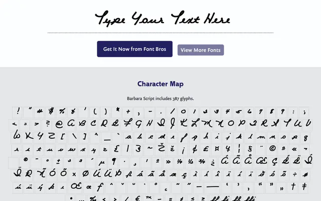 Barbara Script specimen from BluHead Studio