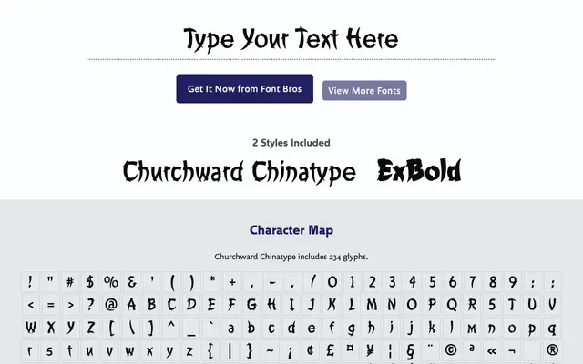 Churchward Chinatype specimen from BluHead Studio