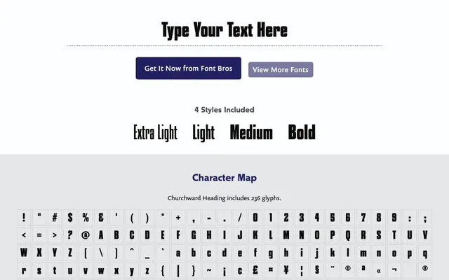 Churchward Heading specimen from BluHead Studio