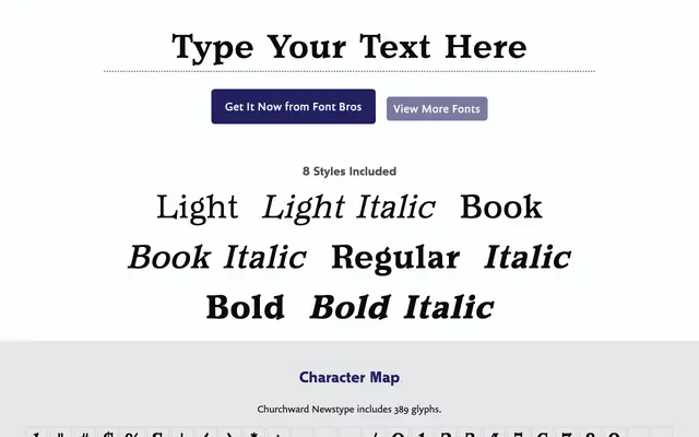 Churchward Newstype specimen from BluHead Studio
