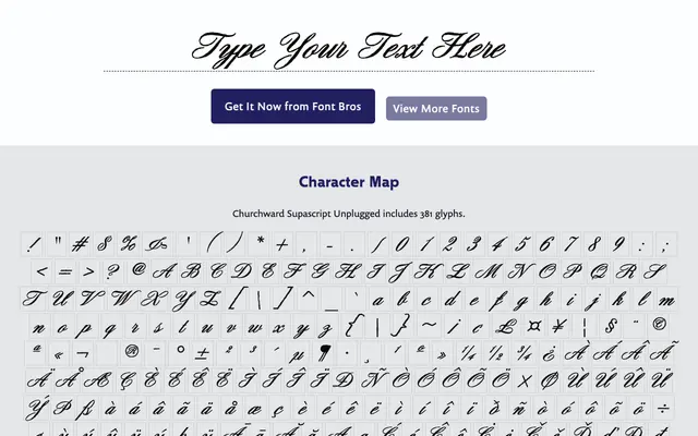 Churchward Supascript Unplugged specimen from BluHead Studio