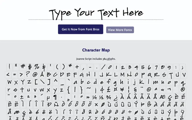 Joanne Script specimen from BluHead Studio