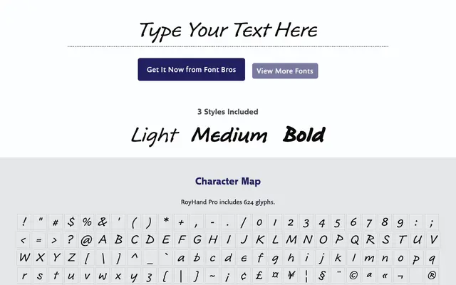 RoyHand Pro specimen from BluHead Studio