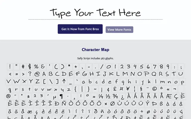 Sally Script specimen from BluHead Studio