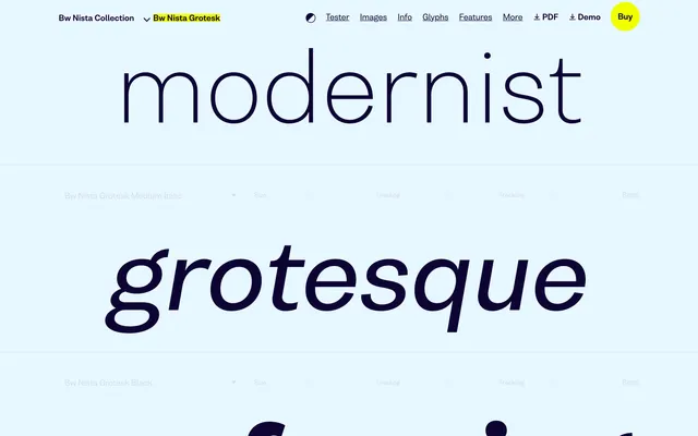 Bw Nista Grotesk specimen from Branding with Type