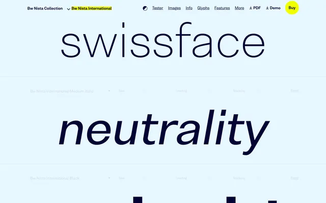 Bw Nista International specimen from Branding with Type