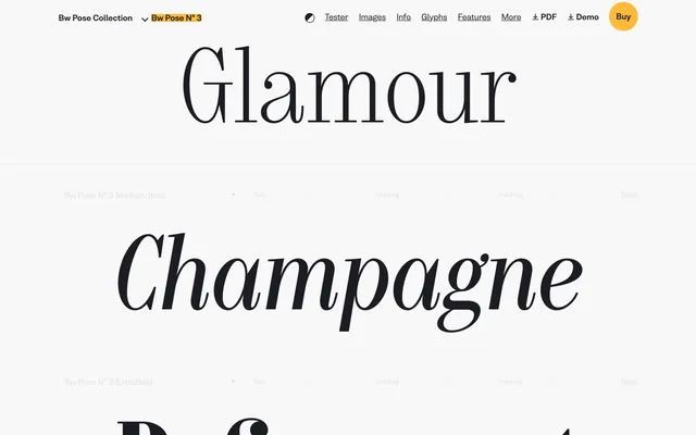 Bw Pose Nº 3 specimen from Branding with Type