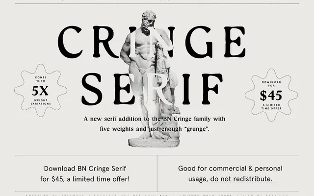 BN Cringe Serif specimen from Brandon Nickerson