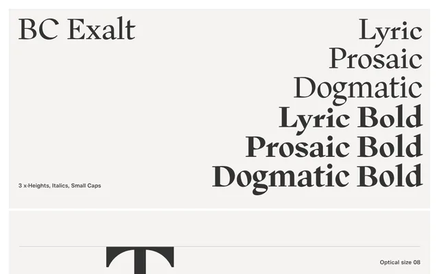 BC Exalt specimen from Briefcase Type Foundry