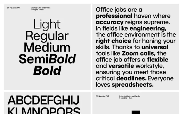 BC Novatica TXT specimen from Briefcase Type Foundry