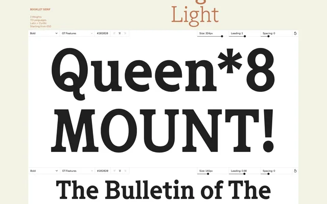 Booklet Serif specimen from Brownfox