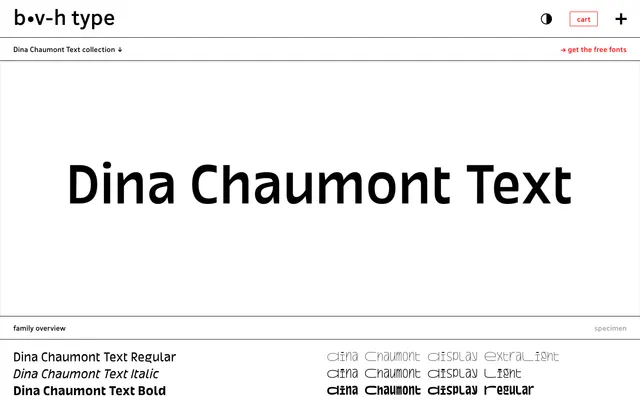 Dina Chaumont Text specimen from b•v-h type