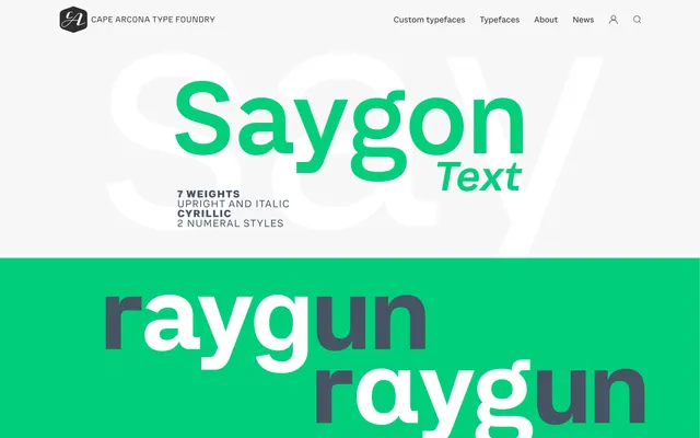 CA Saygon Text specimen from Cape Arcona