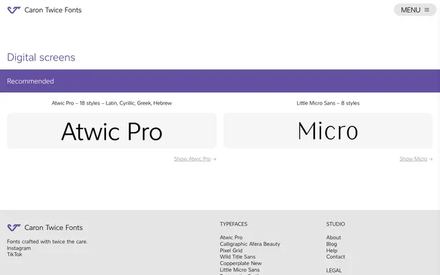 Atwic Pro specimen from Caron Twice Fonts