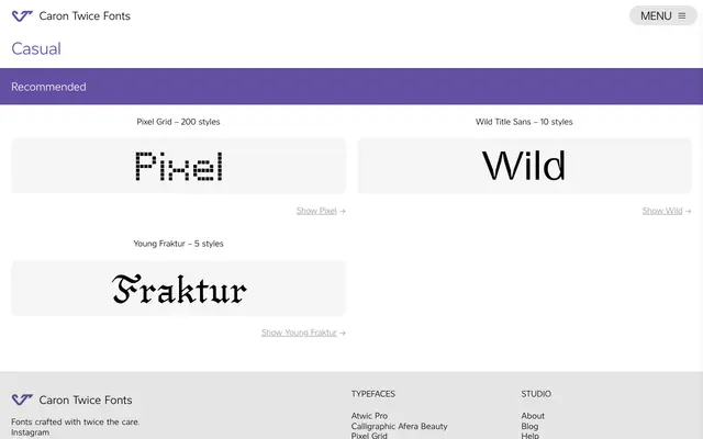 Casual specimen from Caron Twice Fonts