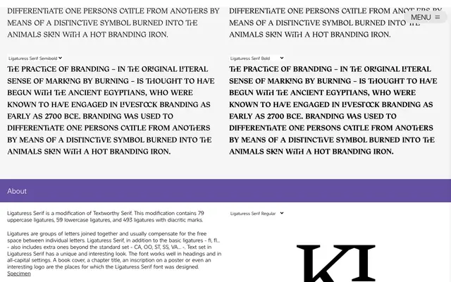 Ligaturess Serif specimen from Caron Twice Fonts