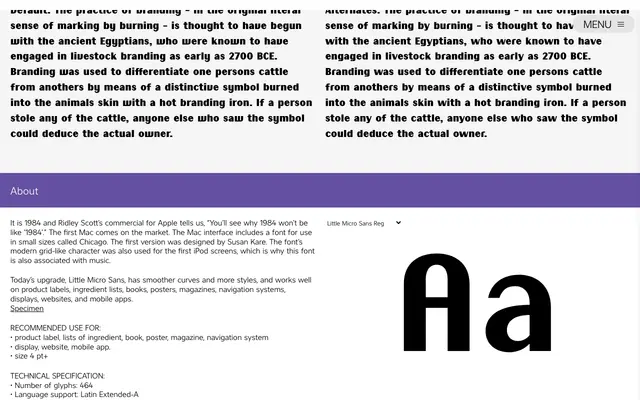 Little Micro Sans specimen from Caron Twice Fonts
