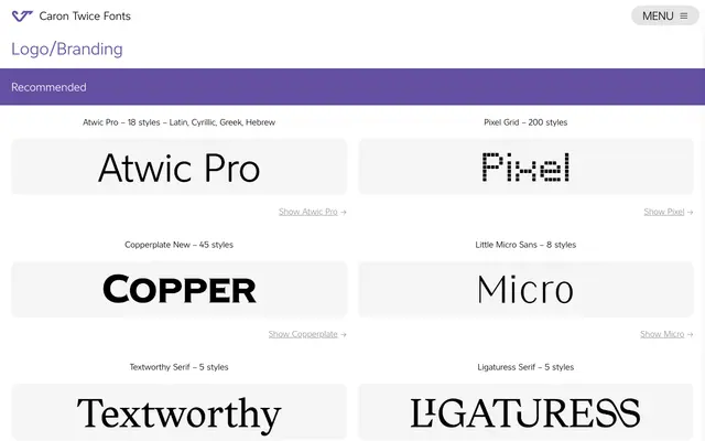 Logo/Branding specimen from Caron Twice Fonts