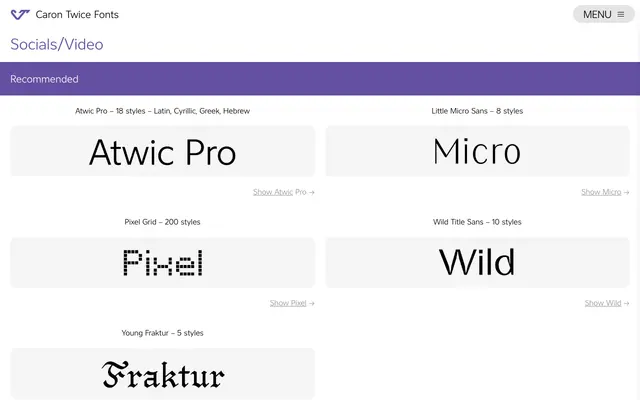 Socials/Video specimen from Caron Twice Fonts