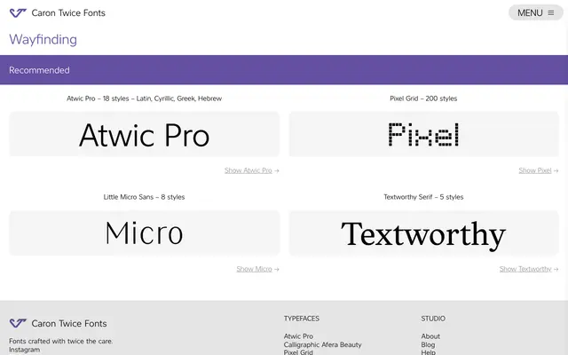 Wayfinding specimen from Caron Twice Fonts