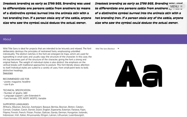 Wild Title Sans specimen from Caron Twice Fonts