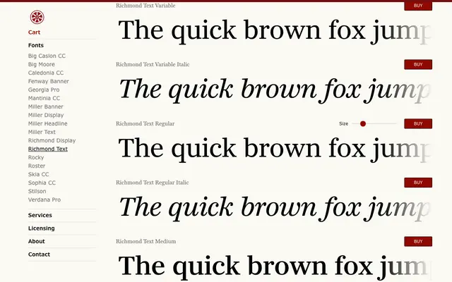 Richmond Text specimen from Carter & Cone