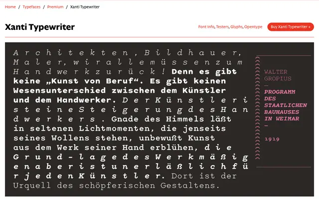 Xanti Typewriter specimen from CAST