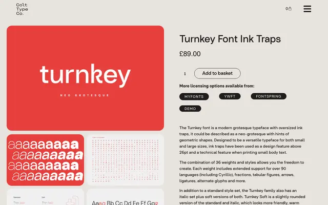 Turnkey Font Ink Traps specimen from Colt Type