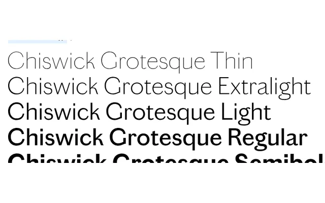Chiswick Grotesque specimen from Commercial Type
