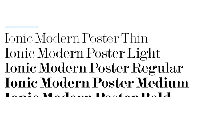Ionic Modern specimen from Commercial Type